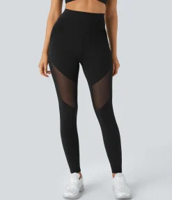 Pocket Leggings|Yoga Leggings<HALARA SoftlyZero™ High Waisted Pocket Contrast Mesh 7/8 Yoga Leggings-UPF50+