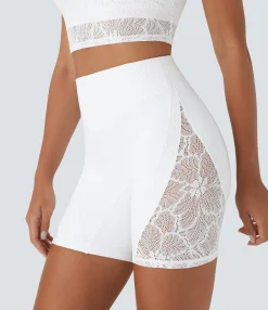 Active Shorts|Bikers<HALARA SoftlyZero™ High Waisted Pocket Contrast Lace Yoga Biker Shorts 7''-UPF50+