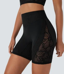 Active Shorts|Bikers<HALARA SoftlyZero™ High Waisted Pocket Contrast Lace Yoga Biker Shorts 7''-UPF50+