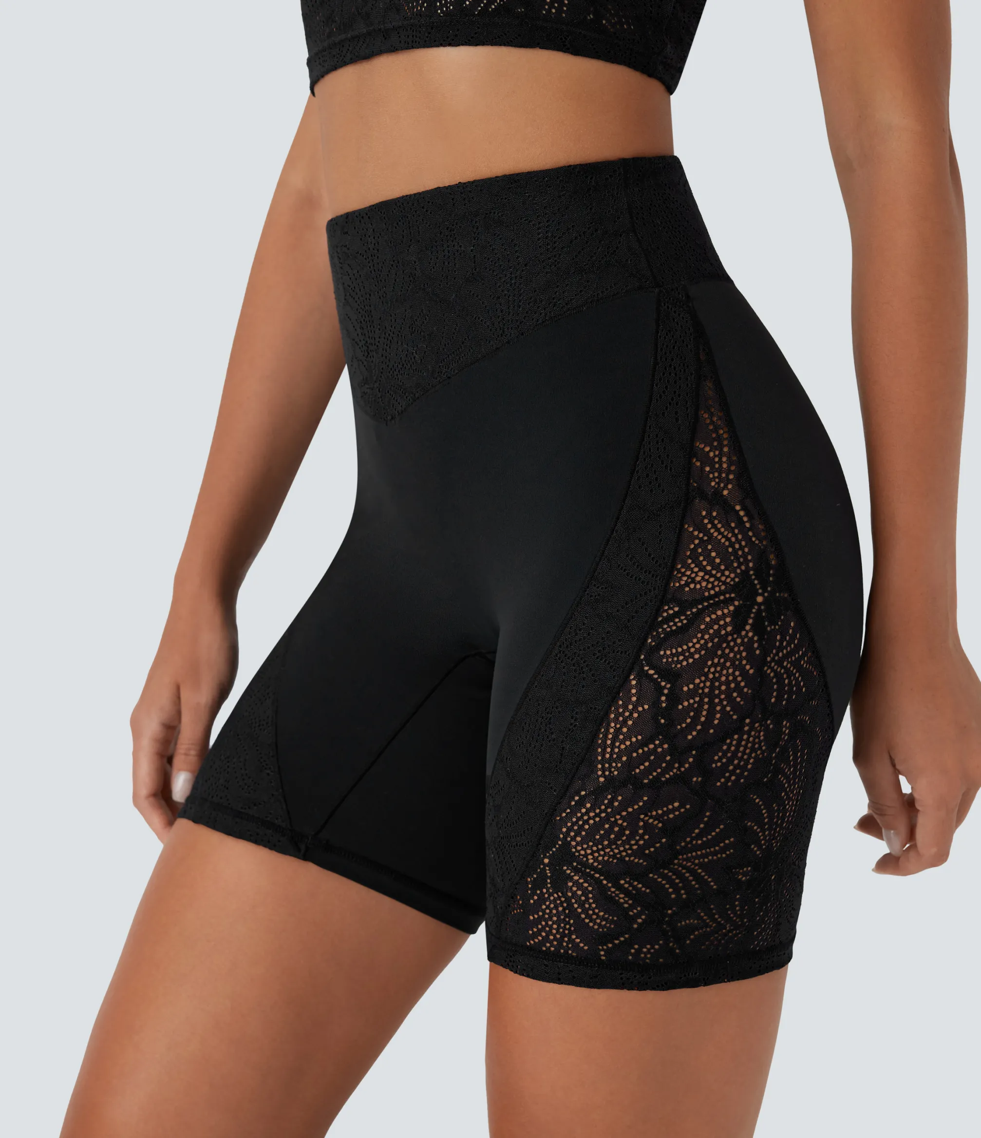 Active Shorts|Bikers<HALARA SoftlyZero™ High Waisted Pocket Contrast Lace Yoga Biker Shorts 7''-UPF50+