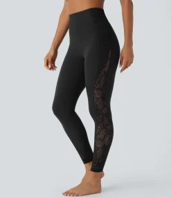 Pocket Leggings|Lace Leggings<HALARA SoftlyZero™ High Waisted Pocket Contrast Lace Yoga Leggings-UPF50+