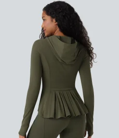 Jackets & Outerwear<HALARA SoftlyZero™ Hooded Long Sleeve Thumb Hole Pleated Jacket with Pockets-UPF50+