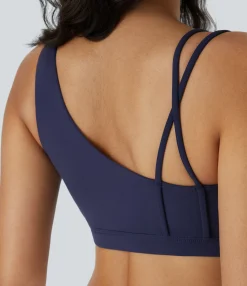 Yoga Tops|Sports Bras<HALARA SoftlyZero™ Low Support Asymmetric Strap Contrast Mesh Yoga Sports Bra-UPF50+