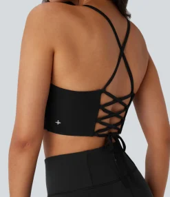 Sports Bras|Sports Bras<HALARA SoftlyZero™ Low Support Lace Up Contrast Lace Yoga Sports Bra-UPF50+