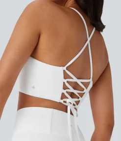 Sports Bras|Sports Bras<HALARA SoftlyZero™ Low Support Lace Up Contrast Lace Yoga Sports Bra-UPF50+