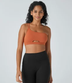Yoga Tops|Sports Bras<HALARA SoftlyZero™ Low Support One Shoulder Cut Out Yoga Sports Bra-UPF50+