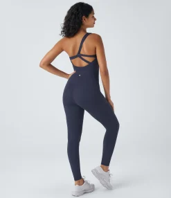 Jumpsuits<HALARA SoftlyZero™ One Shoulder Crossover Waist Skinny Yoga Jumpsuit-UPF50+
