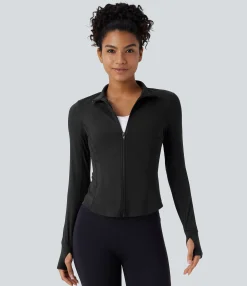Jackets & Outerwear<HALARA SoftlyZero™ Plush Contrast Perforated Thumb Hole Curved Hem Zipper Yoga Jacket