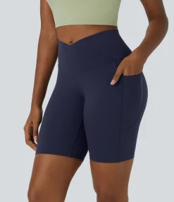 Crossover Shorts|Active Shorts<HALARA SoftlyZero™ Plush Crossover Pocket Yoga Shorts 7'' Peacoat