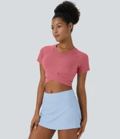 Casual Tops|Yoga Tops<HALARA SoftlyZero™ Plush Crossover Hem Cut Out Cropped Sports Top