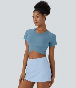 Casual Tops|Yoga Tops<HALARA SoftlyZero™ Plush Crossover Hem Cut Out Cropped Sports Top