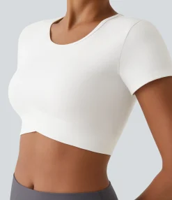 Yoga Tops|Casual Tops<HALARA SoftlyZero™ Plush Crossover Hem Cropped Sports Top