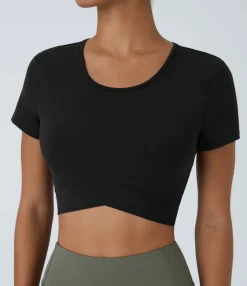 Yoga Tops|Casual Tops<HALARA SoftlyZero™ Plush Crossover Hem Cropped Sports Top