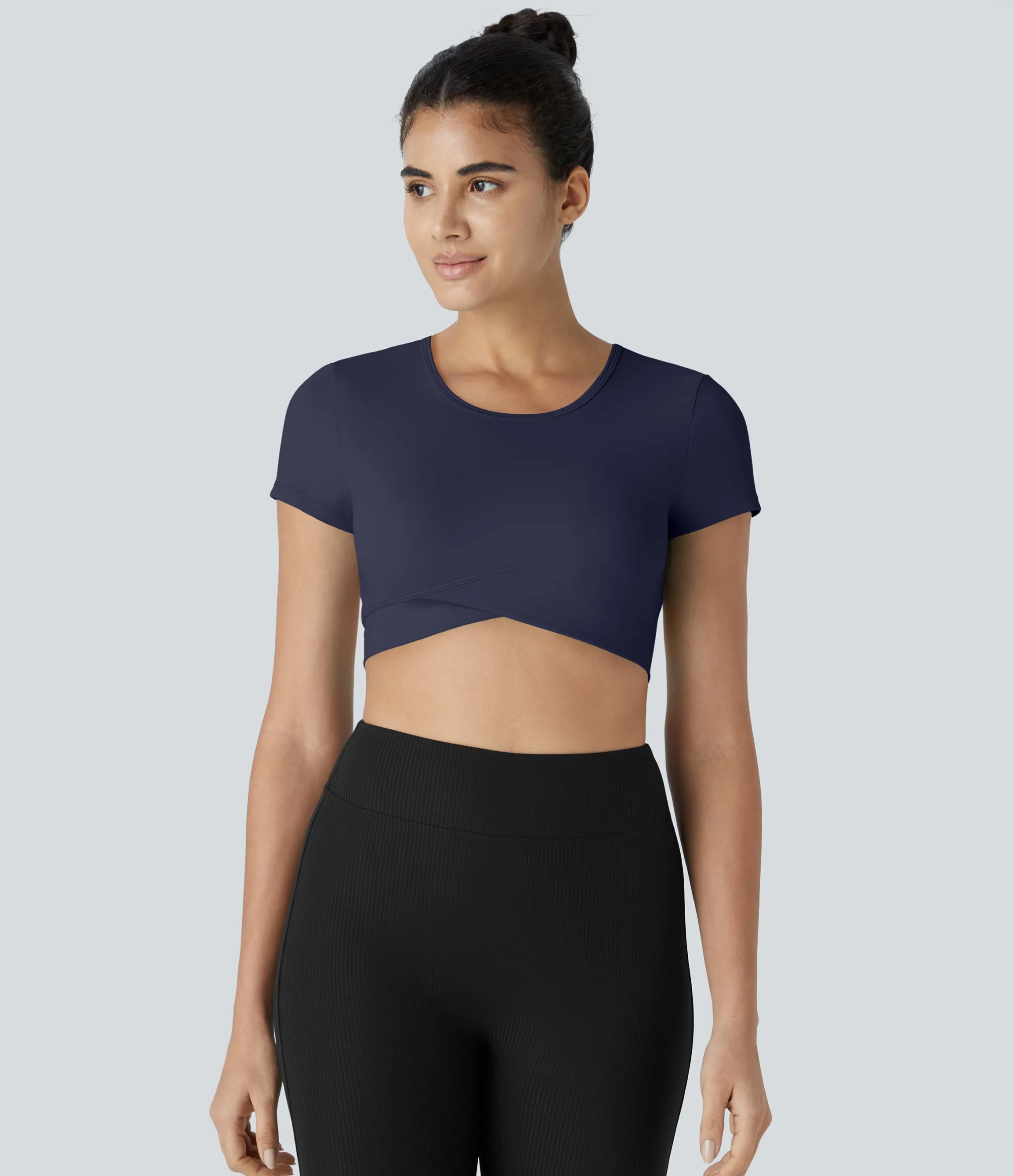 Yoga Tops|Casual Tops<HALARA SoftlyZero™ Plush Crossover Hem Cropped Sports Top