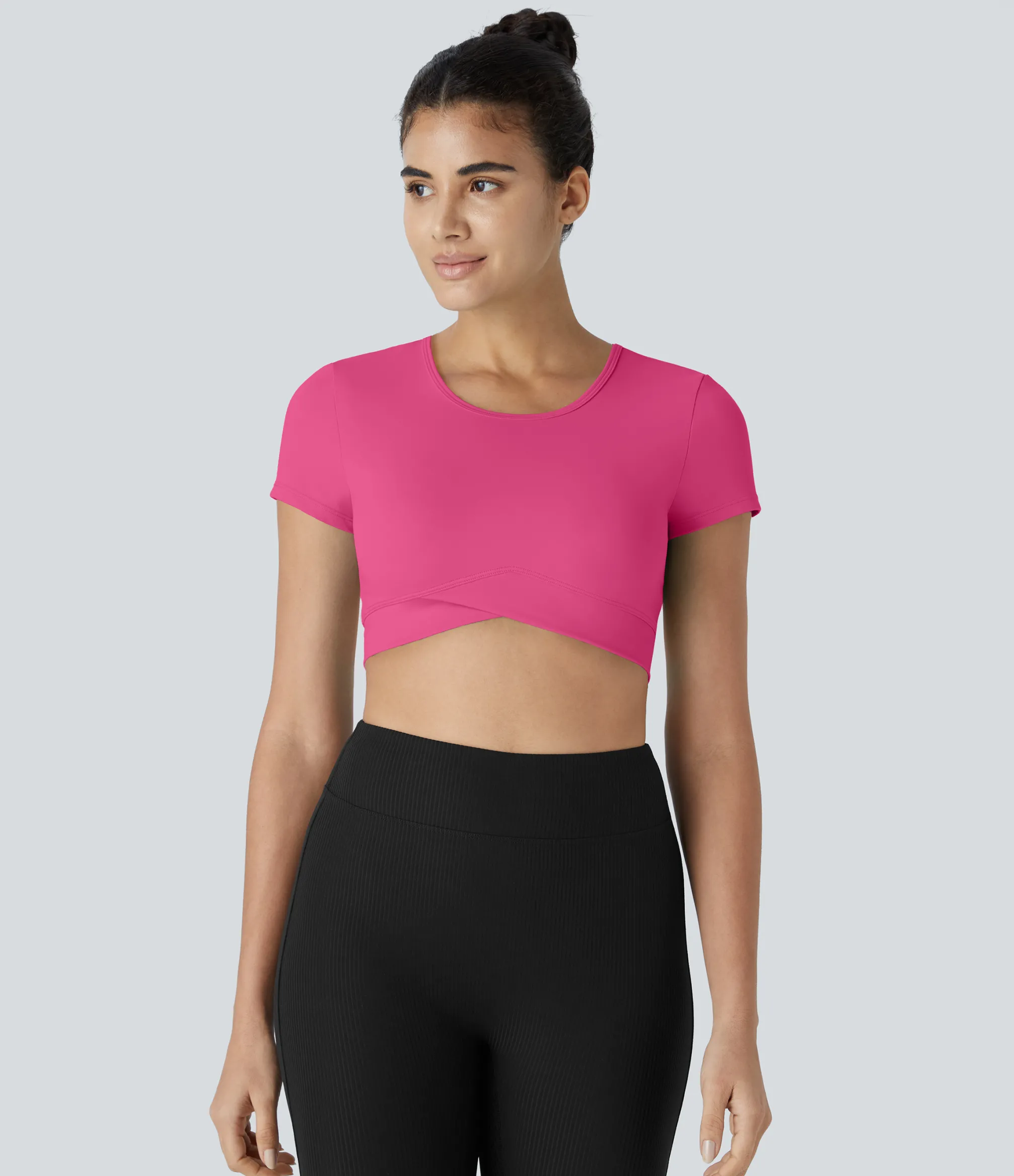 Yoga Tops|Casual Tops<HALARA SoftlyZero™ Plush Crossover Hem Cropped Sports Top