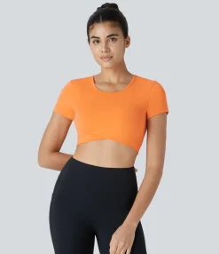 Yoga Tops|Casual Tops<HALARA SoftlyZero™ Plush Crossover Hem Cropped Sports Top