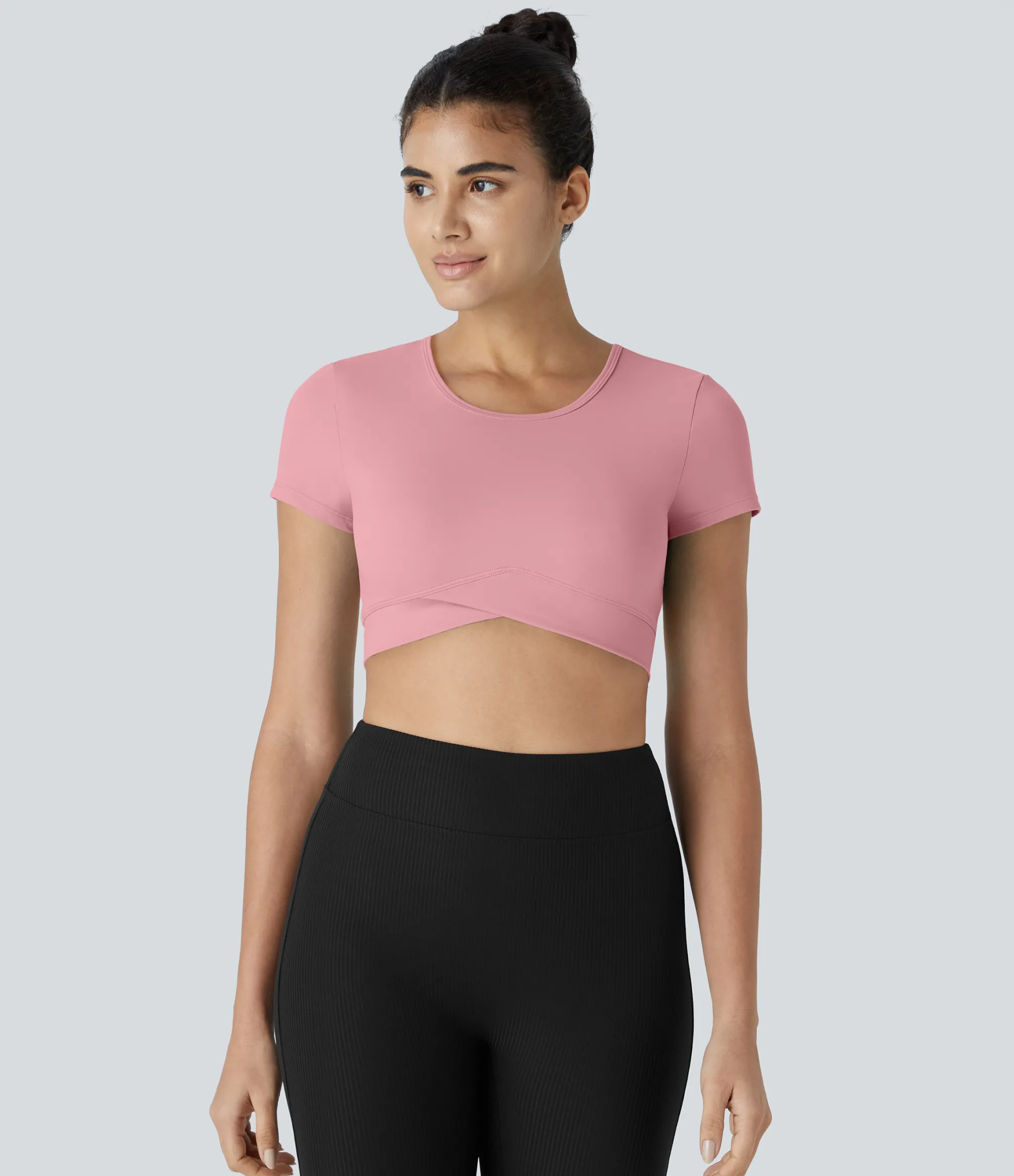 Yoga Tops|Casual Tops<HALARA SoftlyZero™ Plush Crossover Hem Cropped Sports Top