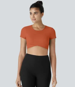 Yoga Tops|Casual Tops<HALARA SoftlyZero™ Plush Crossover Hem Cropped Sports Top