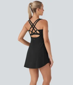 Active Dresses|Dresses<HALARA SoftlyZero™ Plush Cut Out Pocket 2-Piece Mini Yoga Active Dress-D/DD/DDD/F Cups