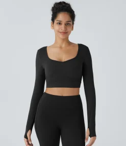 Yoga Tops|Sports Tops<HALARA SoftlyZero™ Plush Cut Out Thumb Hole Cropped Yoga Sports Top