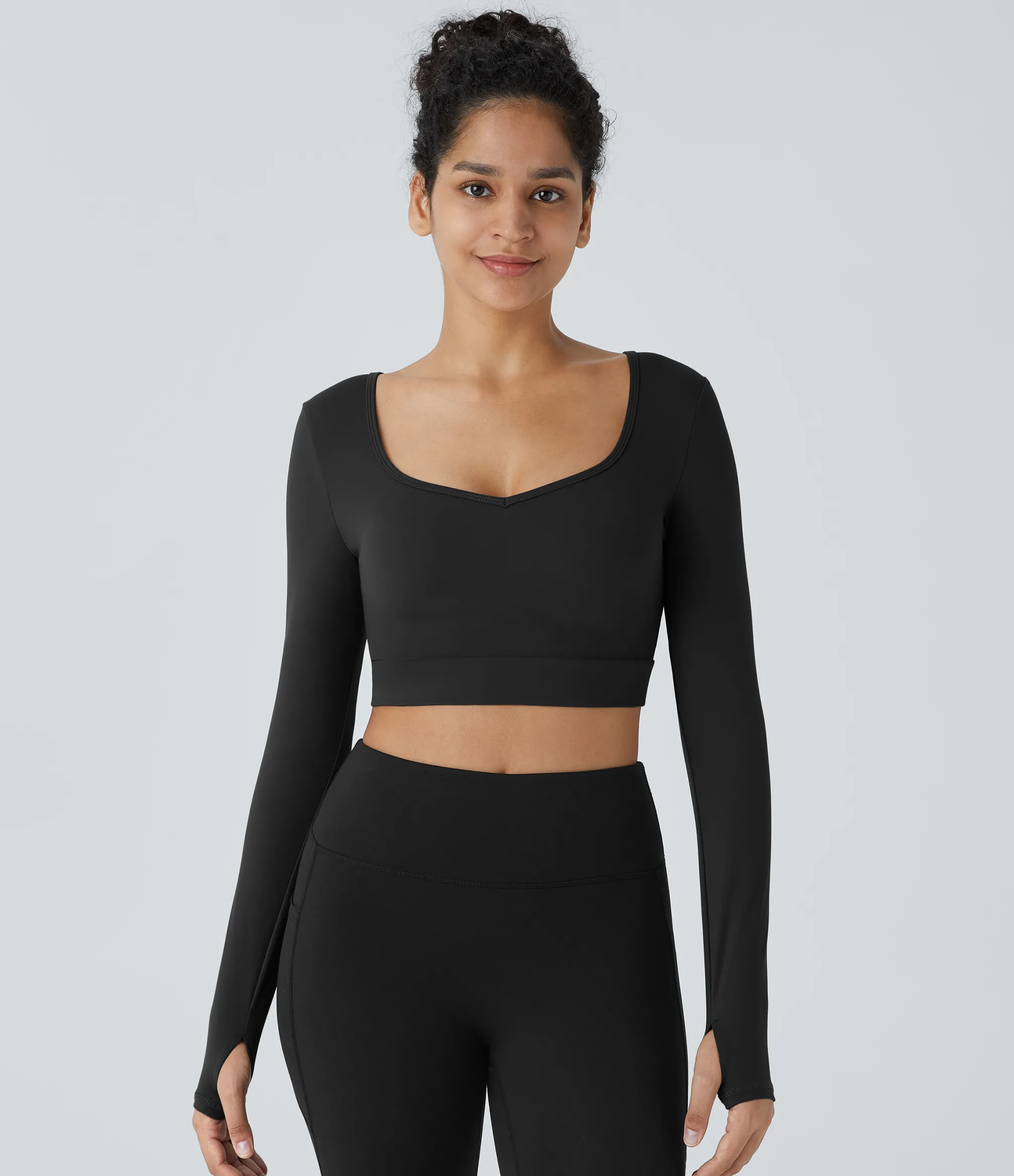 Yoga Tops|Sports Tops<HALARA SoftlyZero™ Plush Cut Out Thumb Hole Cropped Yoga Sports Top