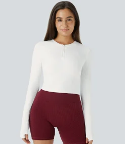 Sports Tops|Sports Tops<HALARA SoftlyZero™ Plush Half Zip Long Sleeve Thumb Hole Cropped Golf Sports Top