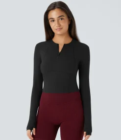 Sports Tops|Sports Tops<HALARA SoftlyZero™ Plush Half Zip Long Sleeve Thumb Hole Cropped Golf Sports Top