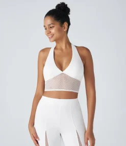 Casual Tops|Sports Tops<HALARA SoftlyZero™ Plush Halter Contrast Mesh Cropped Casual Sports Top