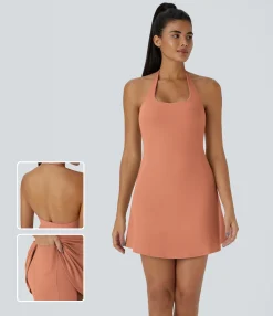 Mini Dresses|Active Dresses<HALARA SoftlyZero™ Plush Halter 2-in-1 Pocket Mini Slip Active Dress