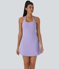 Mini Dresses|Active Dresses<HALARA SoftlyZero™ Plush Halter 2-in-1 Pocket Mini Slip Active Dress
