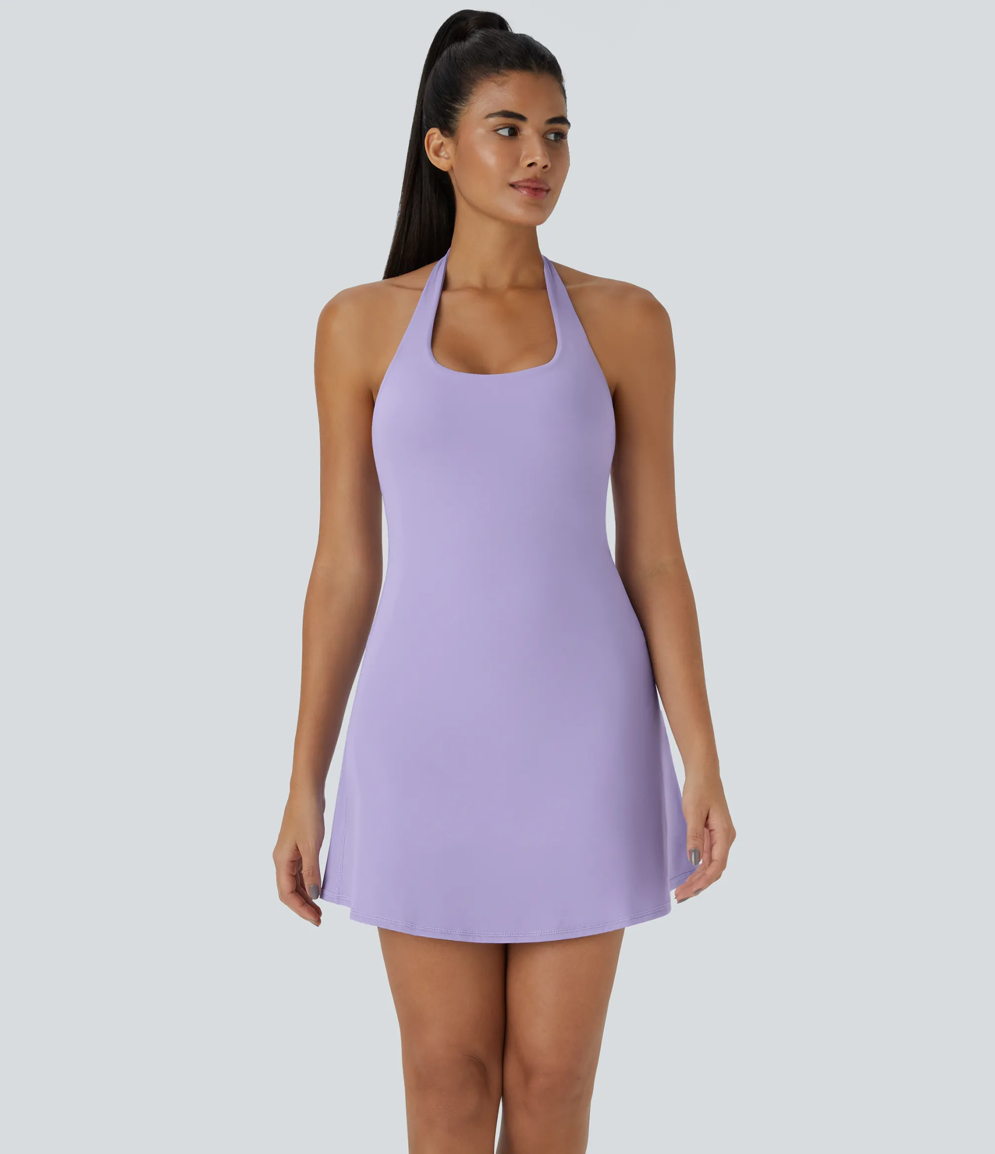 Mini Dresses|Active Dresses<HALARA SoftlyZero™ Plush Halter 2-in-1 Pocket Mini Slip Active Dress