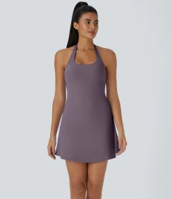 Mini Dresses|Active Dresses<HALARA SoftlyZero™ Plush Halter 2-in-1 Pocket Mini Slip Active Dress