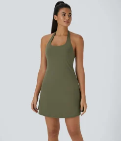 Mini Dresses|Active Dresses<HALARA SoftlyZero™ Plush Halter 2-in-1 Pocket Mini Slip Active Dress