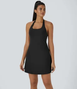 Mini Dresses|Active Dresses<HALARA SoftlyZero™ Plush Halter 2-in-1 Pocket Mini Slip Active Dress