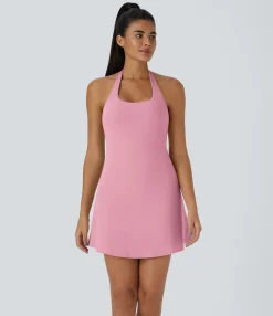 Mini Dresses|Active Dresses<HALARA SoftlyZero™ Plush Halter 2-in-1 Pocket Mini Slip Active Dress