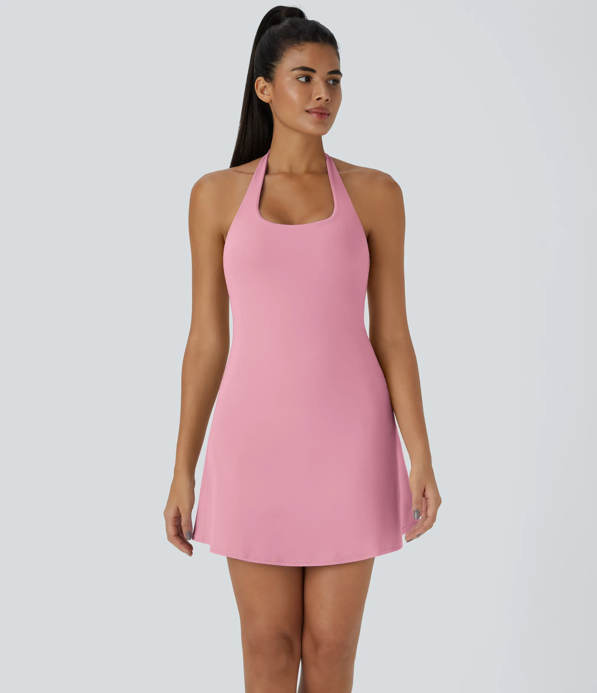 Mini Dresses|Active Dresses<HALARA SoftlyZero™ Plush Halter 2-in-1 Pocket Mini Slip Active Dress