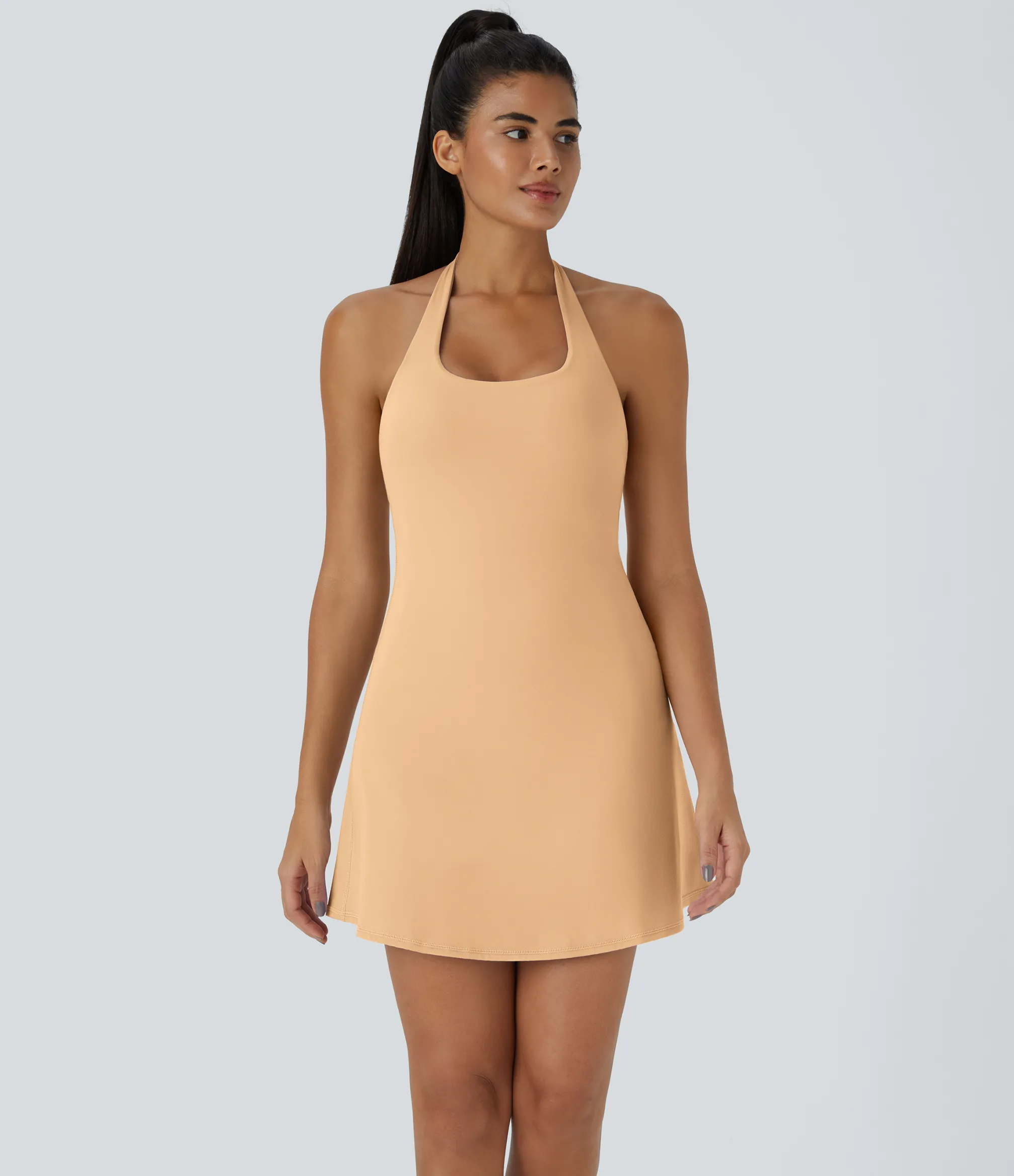Mini Dresses|Active Dresses<HALARA SoftlyZero™ Plush Halter 2-in-1 Pocket Mini Slip Active Dress
