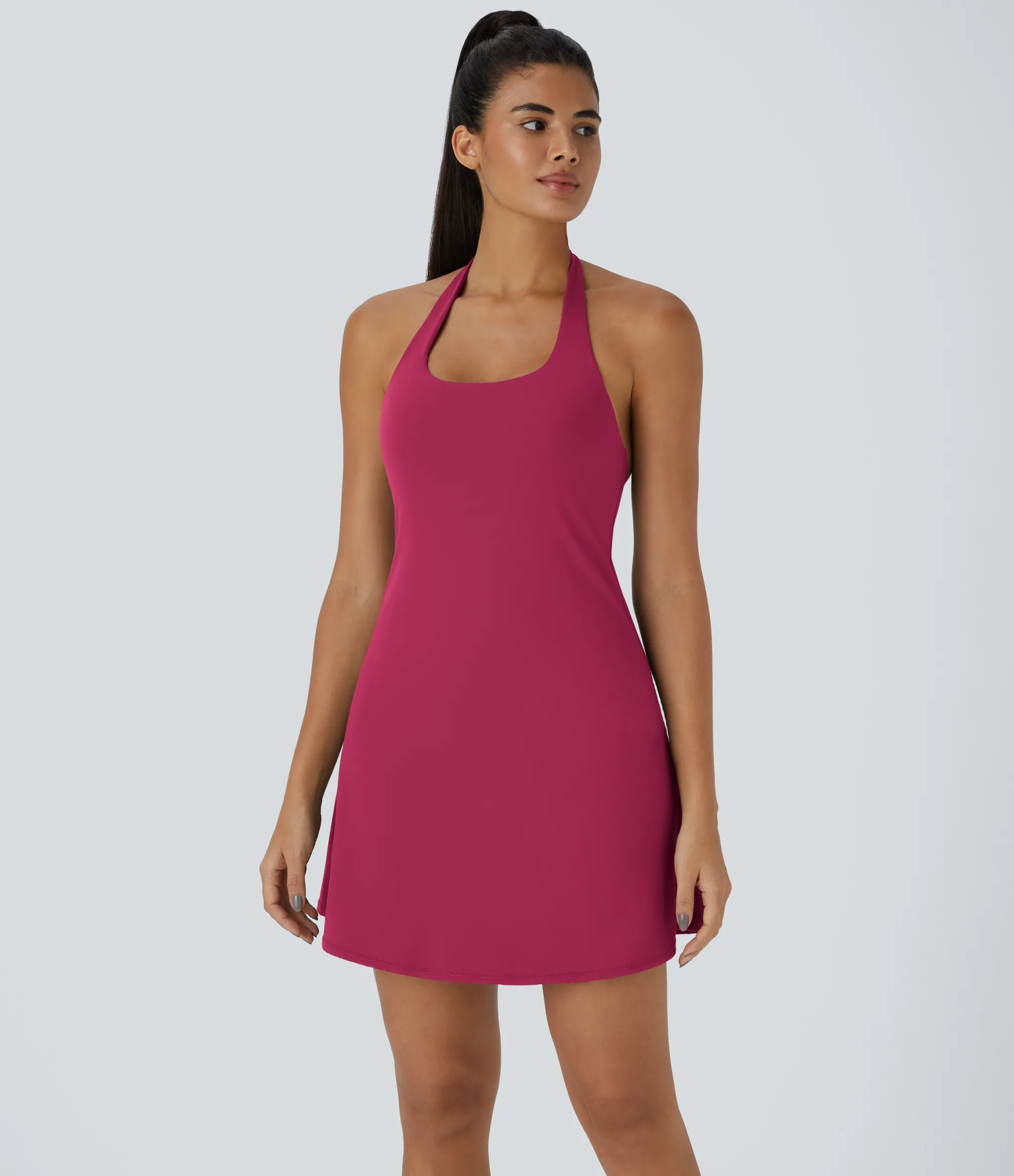 Mini Dresses|Active Dresses<HALARA SoftlyZero™ Plush Halter 2-in-1 Pocket Mini Slip Active Dress
