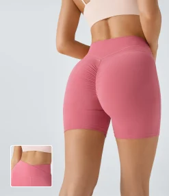 Crossover Shorts|5'' Shorts<HALARA SoftlyZero™ Plush High Waisted Crossover Ruched Yoga Shorts 5''