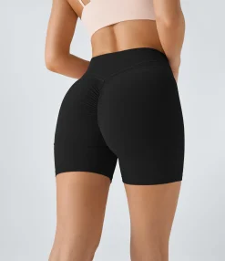 Crossover Shorts|5'' Shorts<HALARA SoftlyZero™ Plush High Waisted Crossover Ruched Yoga Shorts 5''