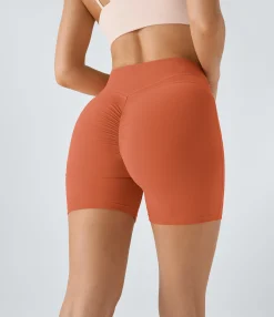 Crossover Shorts|5'' Shorts<HALARA SoftlyZero™ Plush High Waisted Crossover Ruched Yoga Shorts 5''