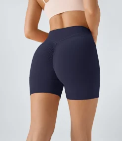 Crossover Shorts|5'' Shorts<HALARA SoftlyZero™ Plush High Waisted Crossover Ruched Yoga Shorts 5''