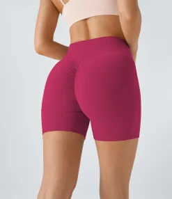 Crossover Shorts|5'' Shorts<HALARA SoftlyZero™ Plush High Waisted Crossover Ruched Yoga Shorts 5''