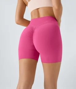 Crossover Shorts|5'' Shorts<HALARA SoftlyZero™ Plush High Waisted Crossover Ruched Yoga Shorts 5''