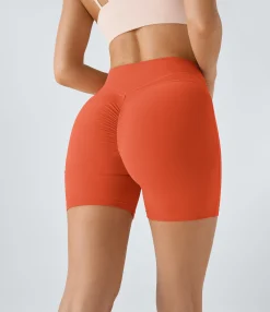 Crossover Shorts|5'' Shorts<HALARA SoftlyZero™ Plush High Waisted Crossover Ruched Yoga Shorts 5''