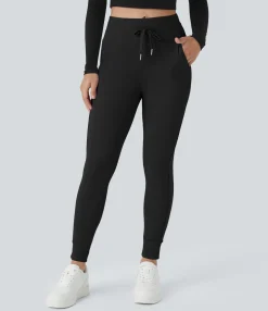 Joggers|Joggers<HALARA SoftlyZero™ Plush High Waisted Drawstring Pocket Plain Full Length Joggers