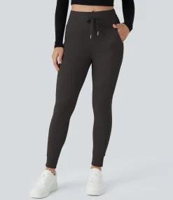 Joggers|Joggers<HALARA SoftlyZero™ Plush High Waisted Drawstring Pocket Plain Full Length Joggers