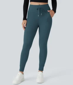 Joggers|Joggers<HALARA SoftlyZero™ Plush High Waisted Drawstring Pocket Plain Full Length Joggers