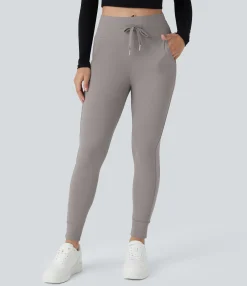 Joggers|Joggers<HALARA SoftlyZero™ Plush High Waisted Drawstring Pocket Plain Full Length Joggers