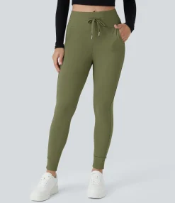 Joggers|Joggers<HALARA SoftlyZero™ Plush High Waisted Drawstring Pocket Plain Full Length Joggers